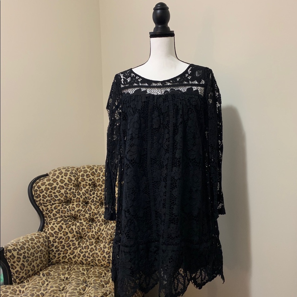 Black NWT long sleeve black dress with lace sz sm - Picture 1 of 6
